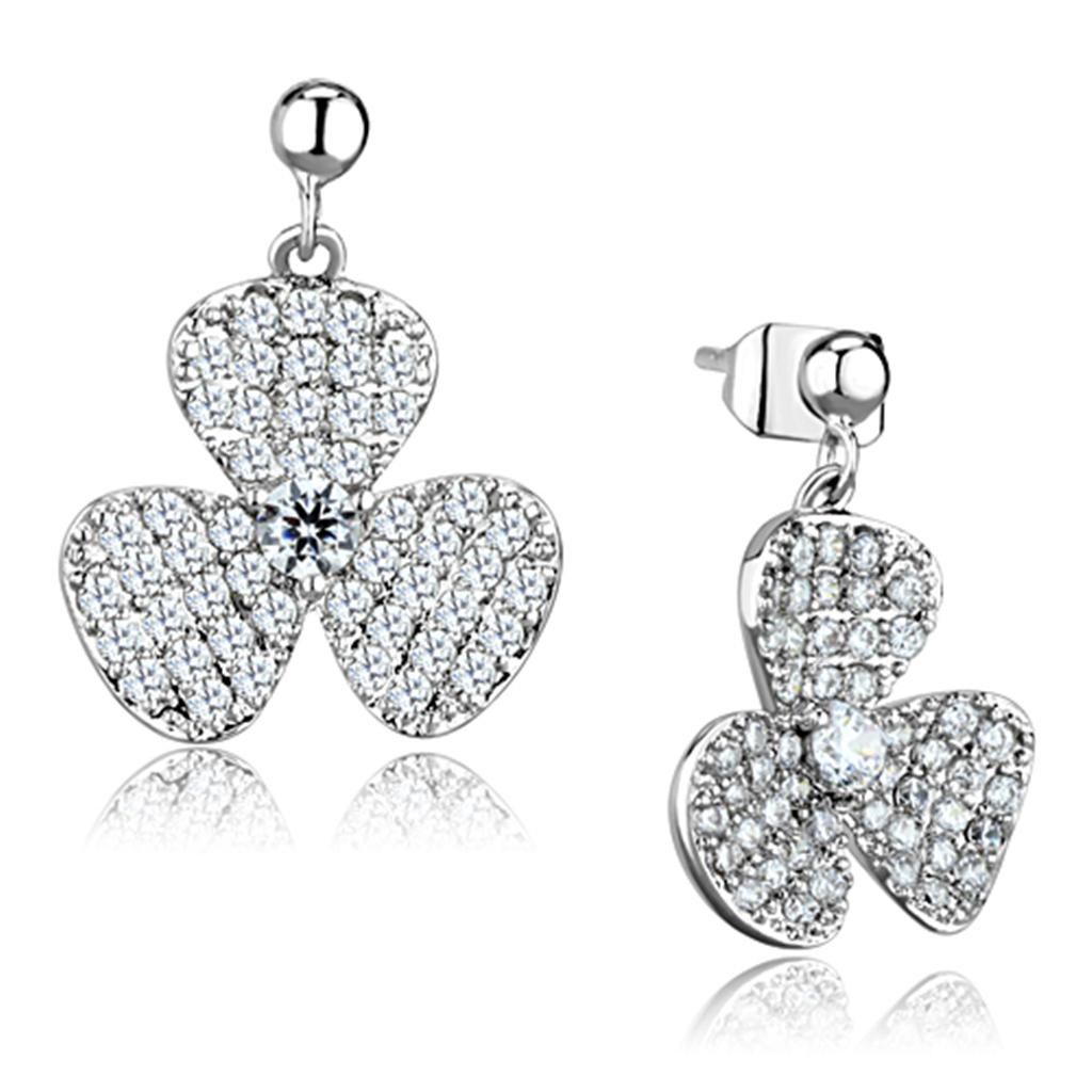 Rhodium Brass Earrings with AAA Grade CZ in Clear