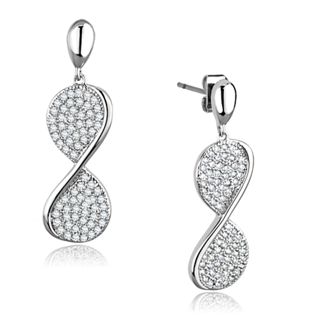 Rhodium Brass Earrings with AAA Grade CZ in Clear