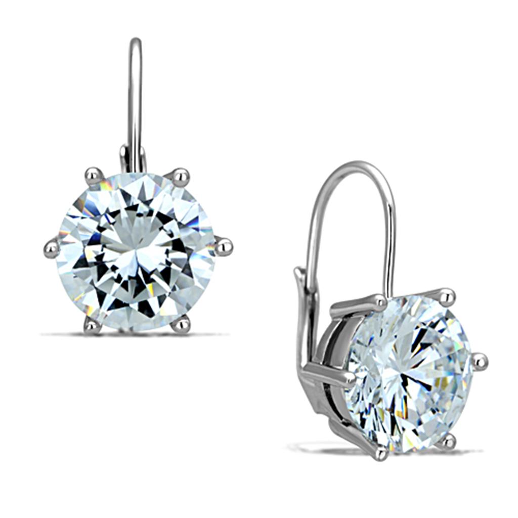 Rhodium Brass Earrings with AAA Grade CZ in Clear