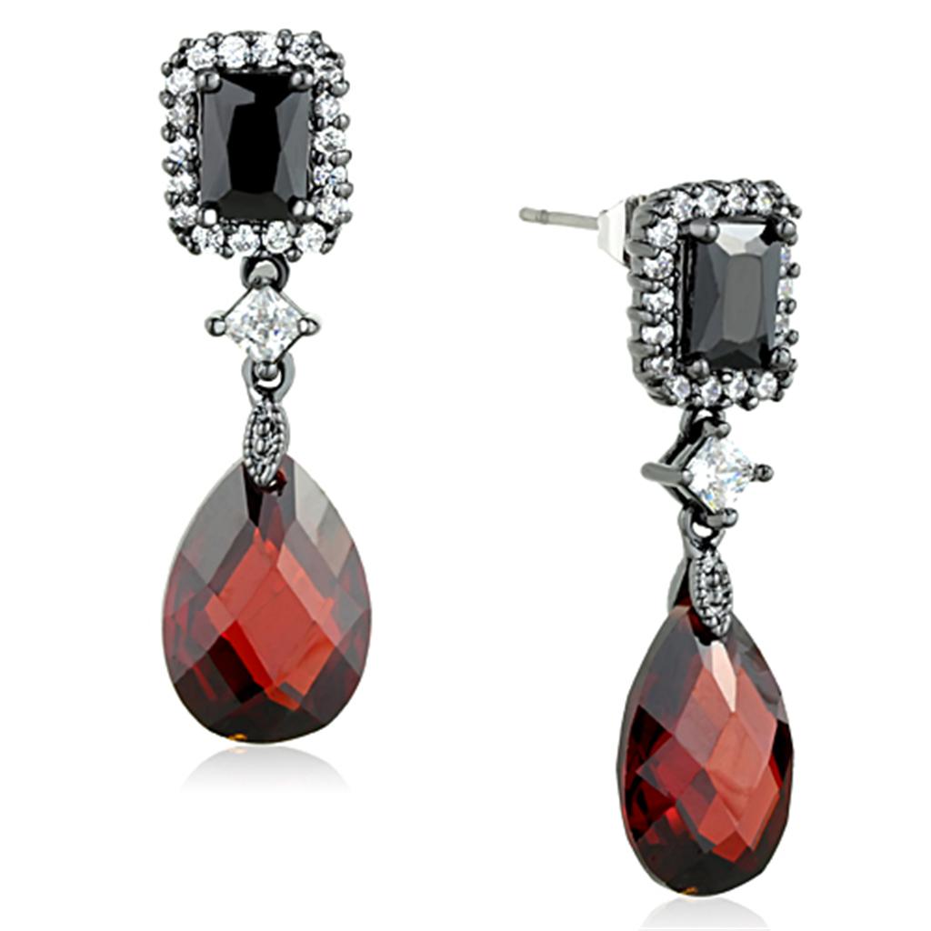 Ruthenium Brass Earrings with AAA Grade CZ in Garnet
