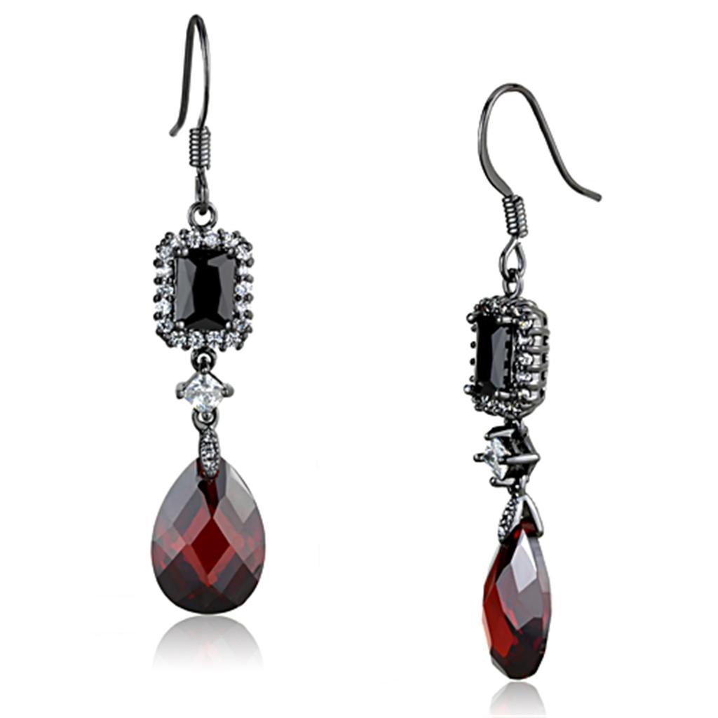 Ruthenium Brass Earrings with AAA Grade CZ in Garnet