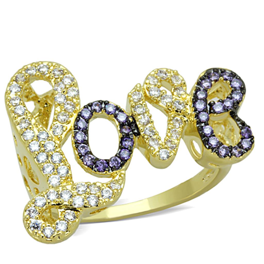 Gold+Ruthenium Brass Ring with AAA Grade CZ in Amethyst