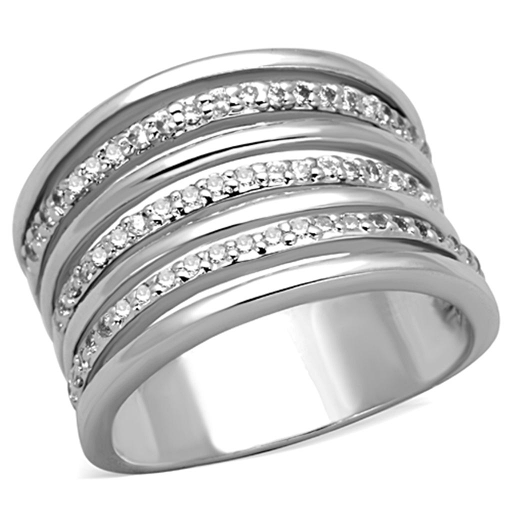 Rhodium Brass Ring with AAA Grade CZ in Clear