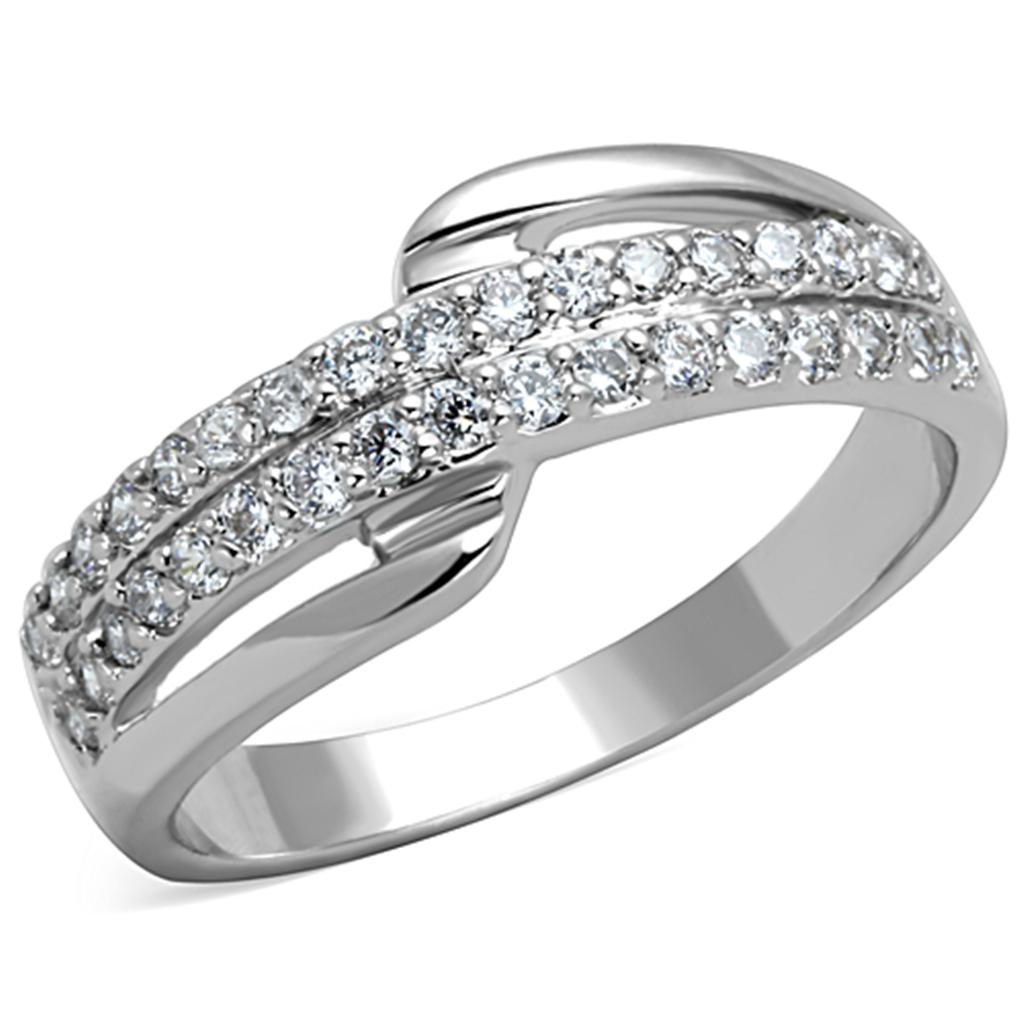 Rhodium Brass Ring with AAA Grade CZ in Clear