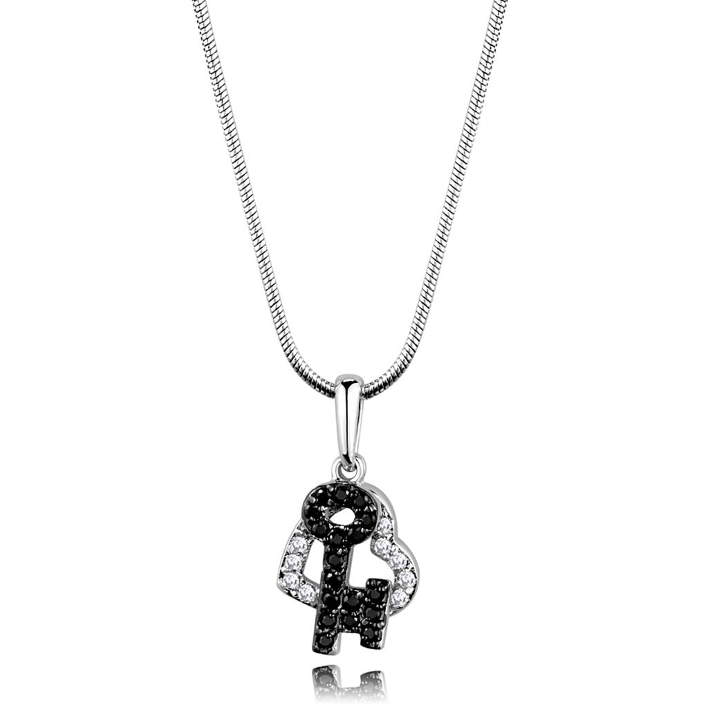 Rhodium + Ruthenium Brass Chain Pendant with AAA Grade CZ in Black Diamond
