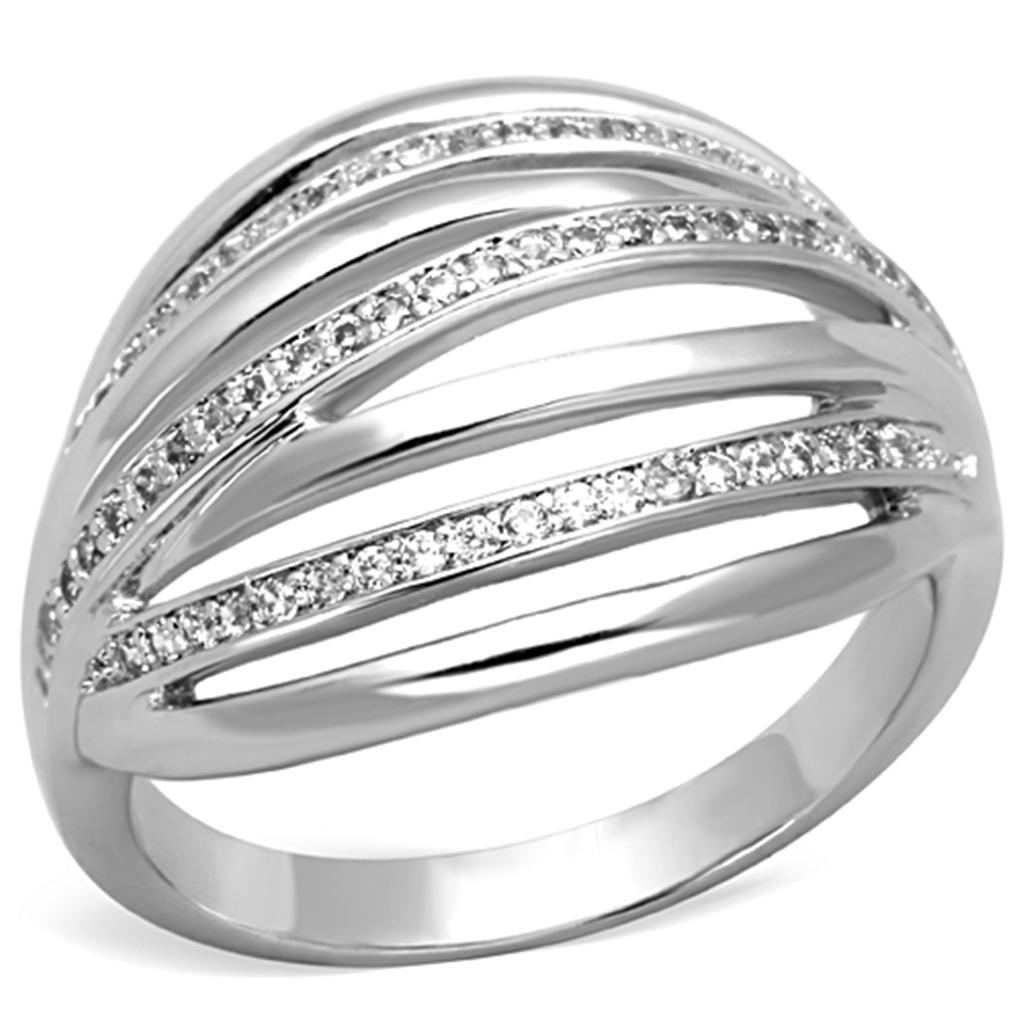 Rhodium Brass Ring with AAA Grade CZ in Clear