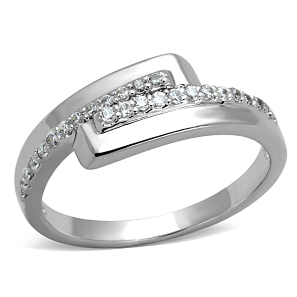 Rhodium Brass Ring with AAA Grade CZ in Clear