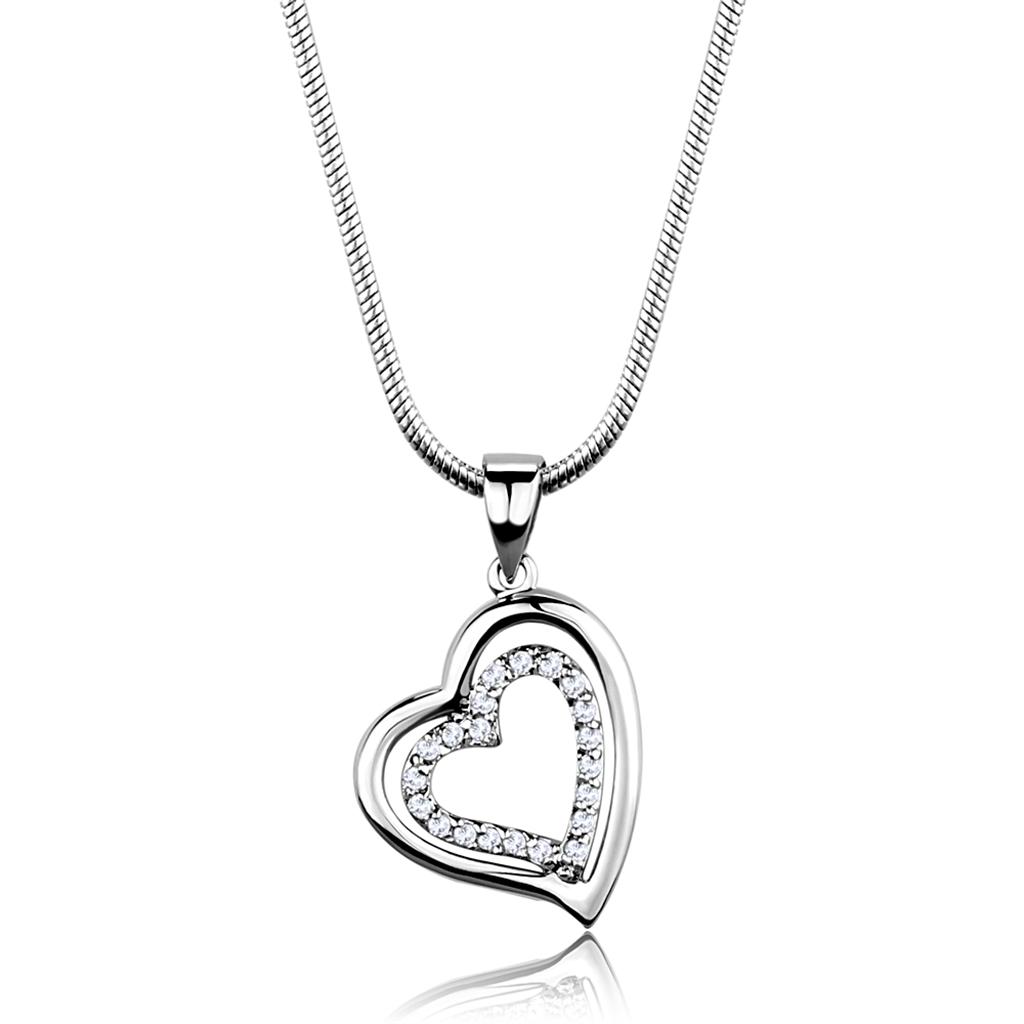 Rhodium Brass Chain Pendant with AAA Grade CZ in Clear