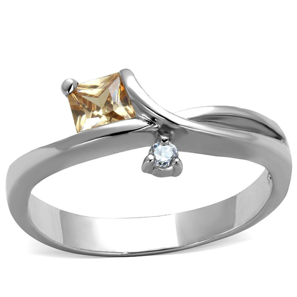 Rhodium Brass Ring with AAA Grade CZ in Champagne
