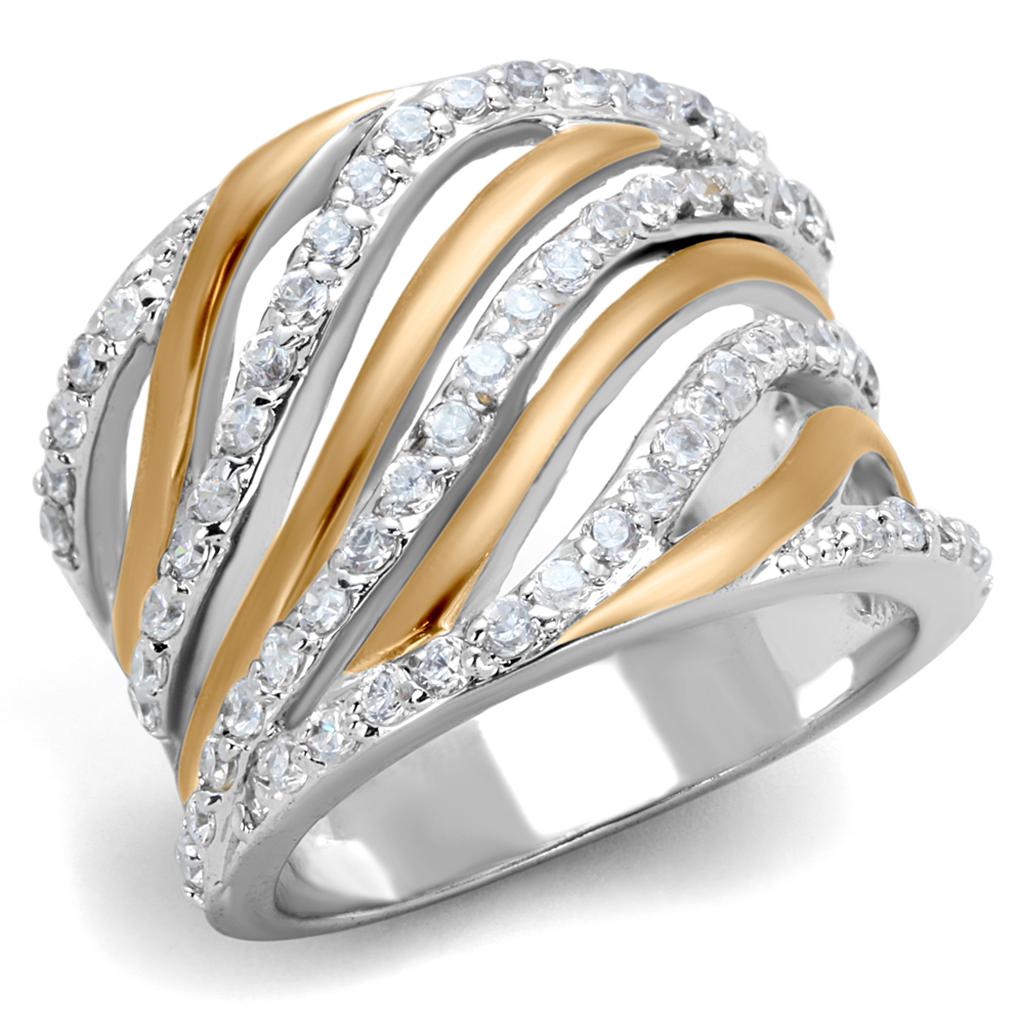 Rose Gold + Rhodium Brass Ring with AAA Grade CZ in Clear