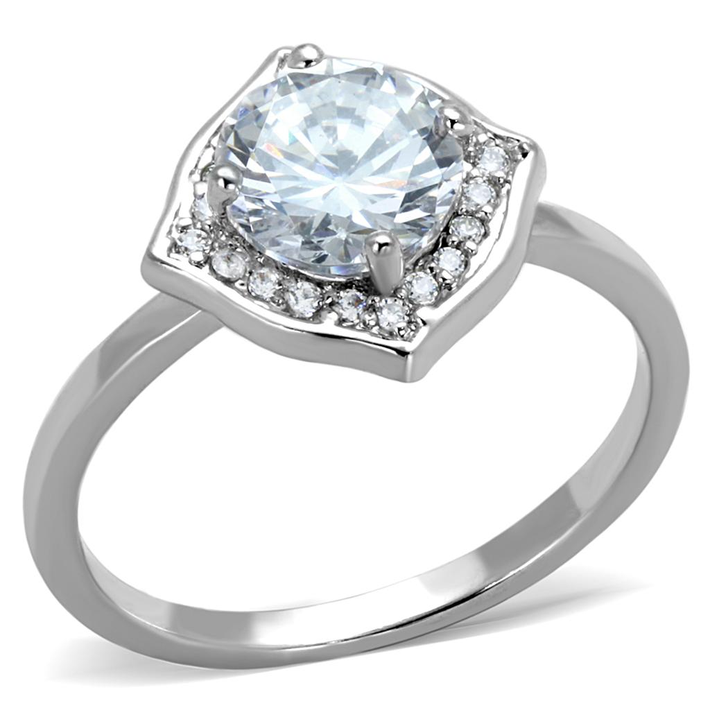 Rhodium Brass Ring with AAA Grade CZ in Clear