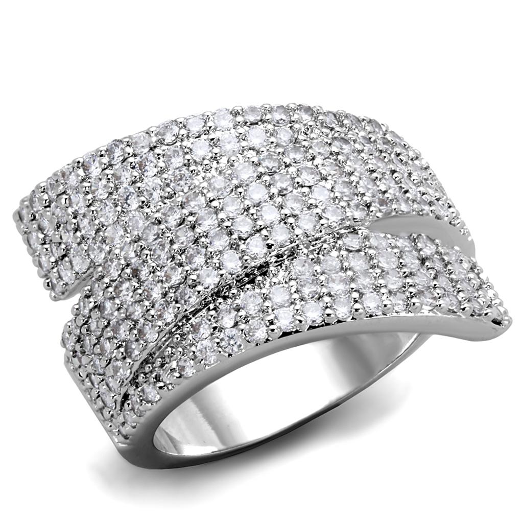 Rhodium Brass Ring with AAA Grade CZ in Clear