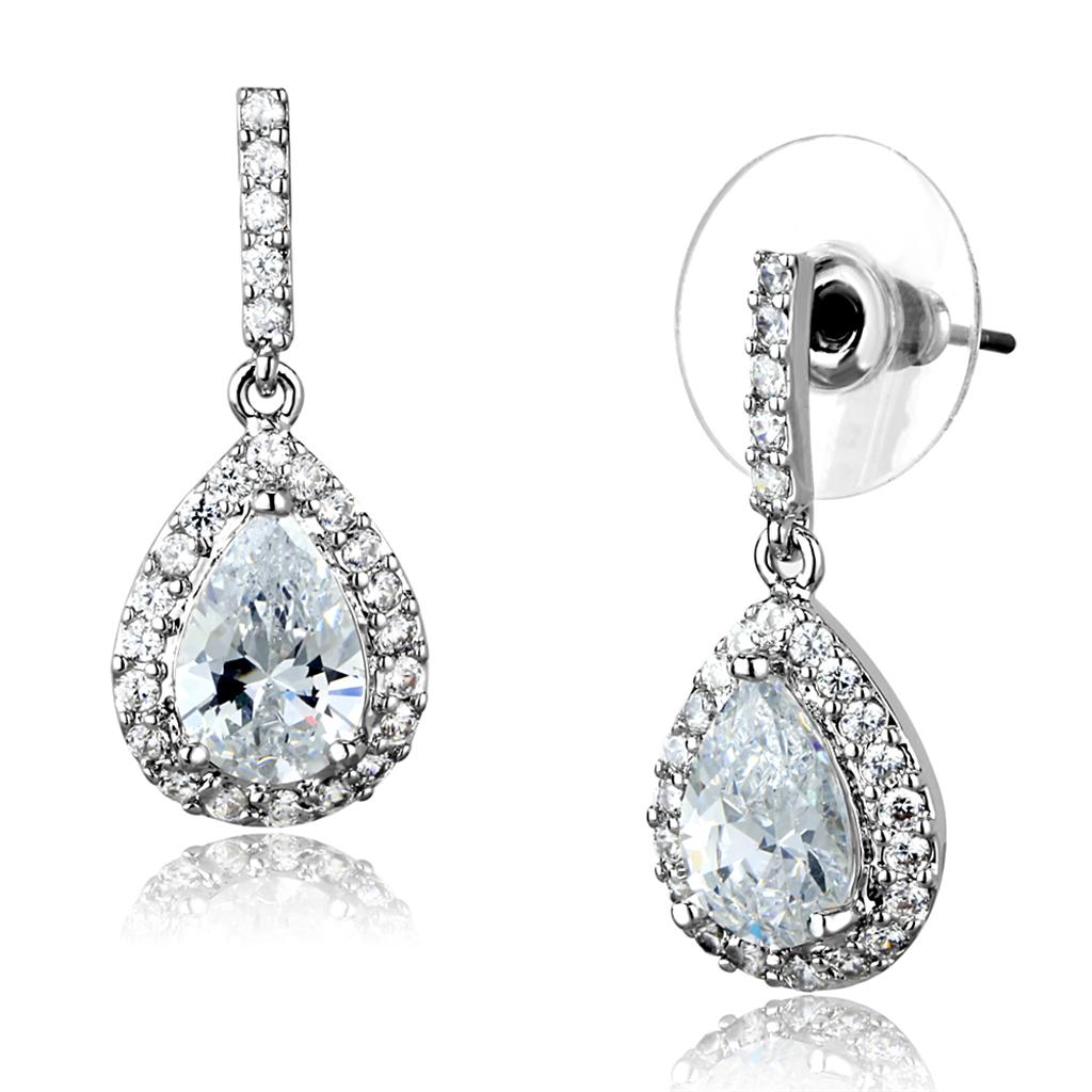 Rhodium Brass Earrings with AAA Grade CZ in Clear