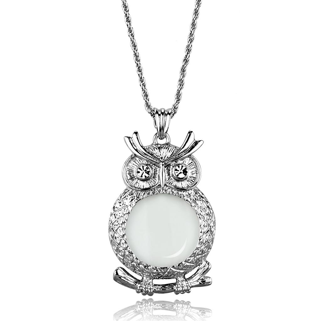 Rhodium Brass Magnifier pendant with Top Grade Crystal in Clear