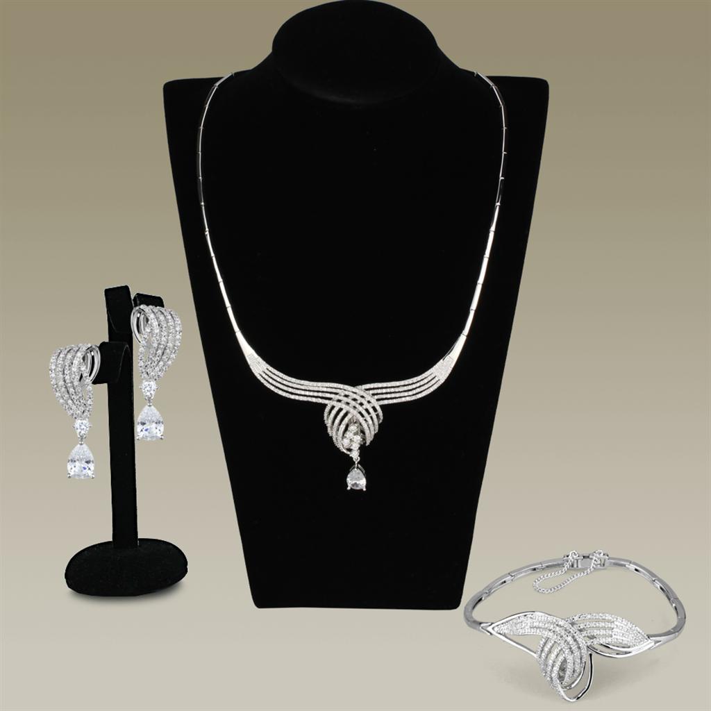 Rhodium Brass Jewelry Sets with AAA Grade CZ in Clear