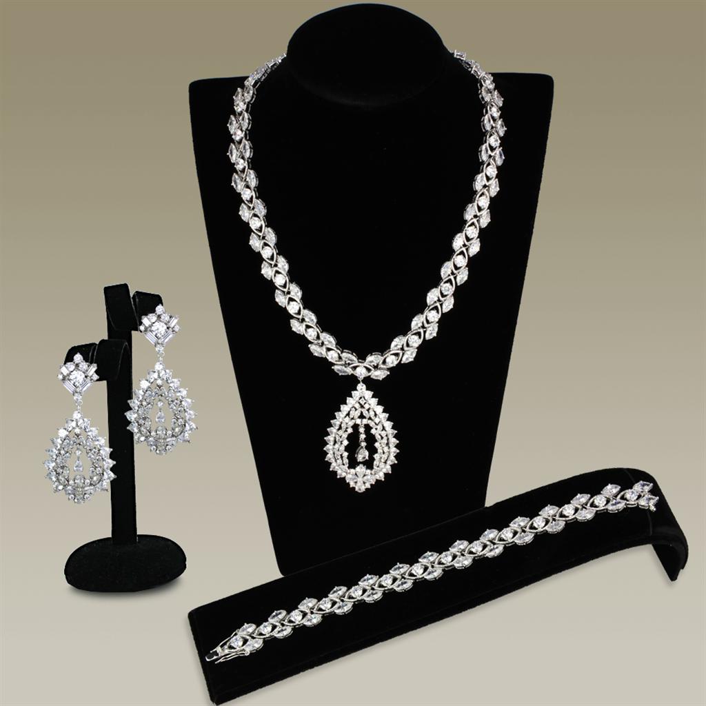 Rhodium Brass Jewelry Sets with AAA Grade CZ in Clear