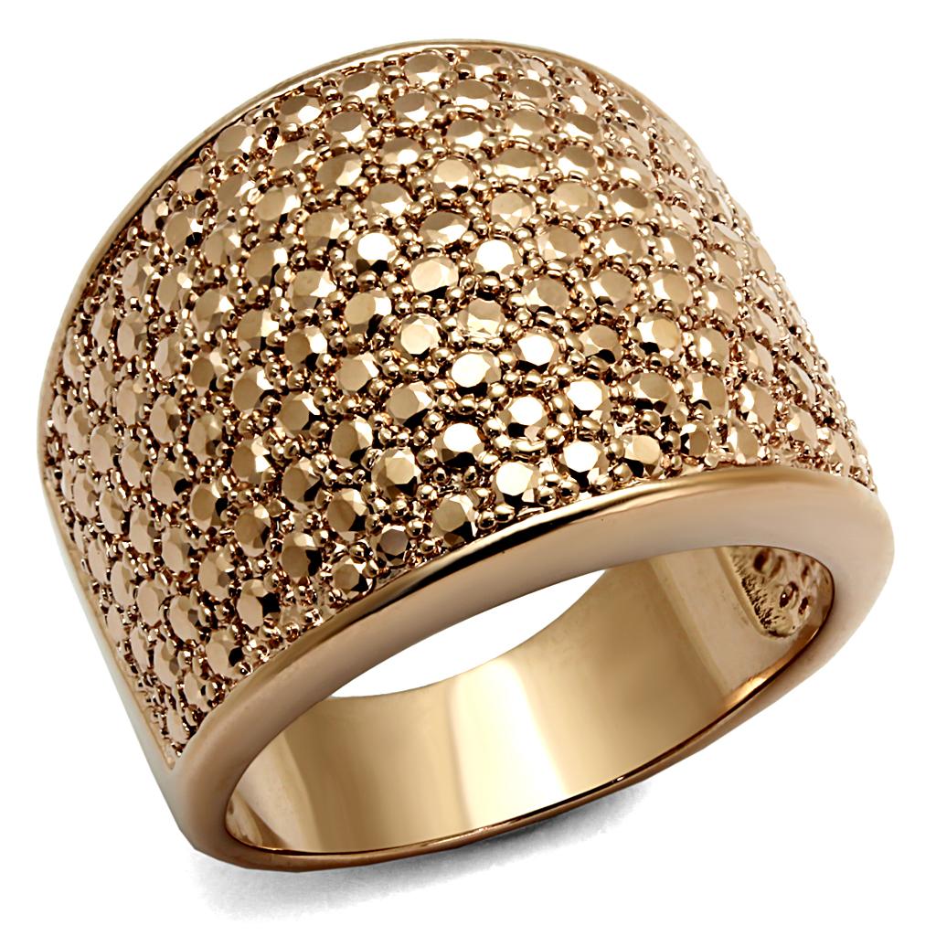 IP Rose Gold(Ion Plating) Brass Ring with AAA Grade CZ in Metallic Light Gold