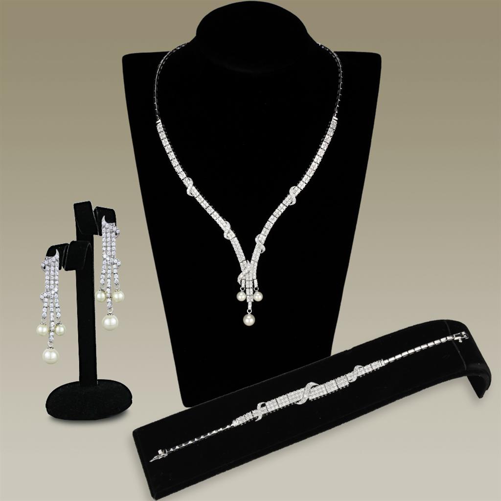 Rhodium Brass Jewelry Sets with AAA Grade CZ in Clear