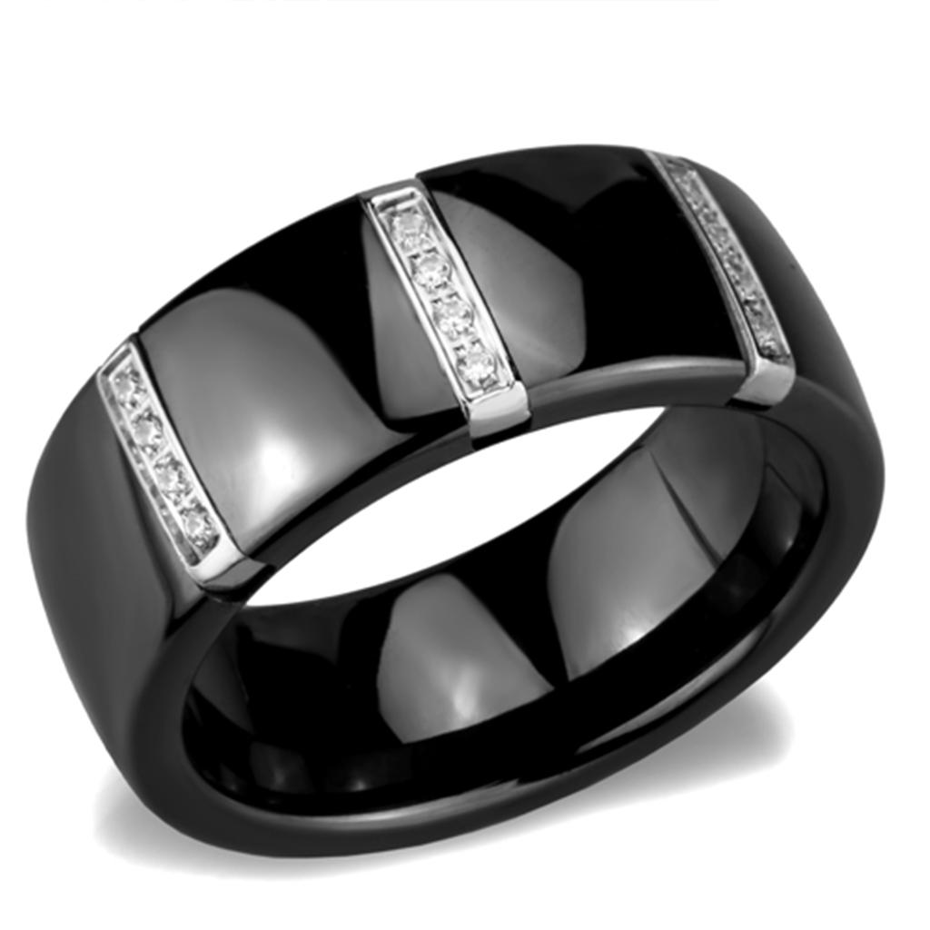High polished (no plating) Stainless Steel Ring with Ceramic in Jet
