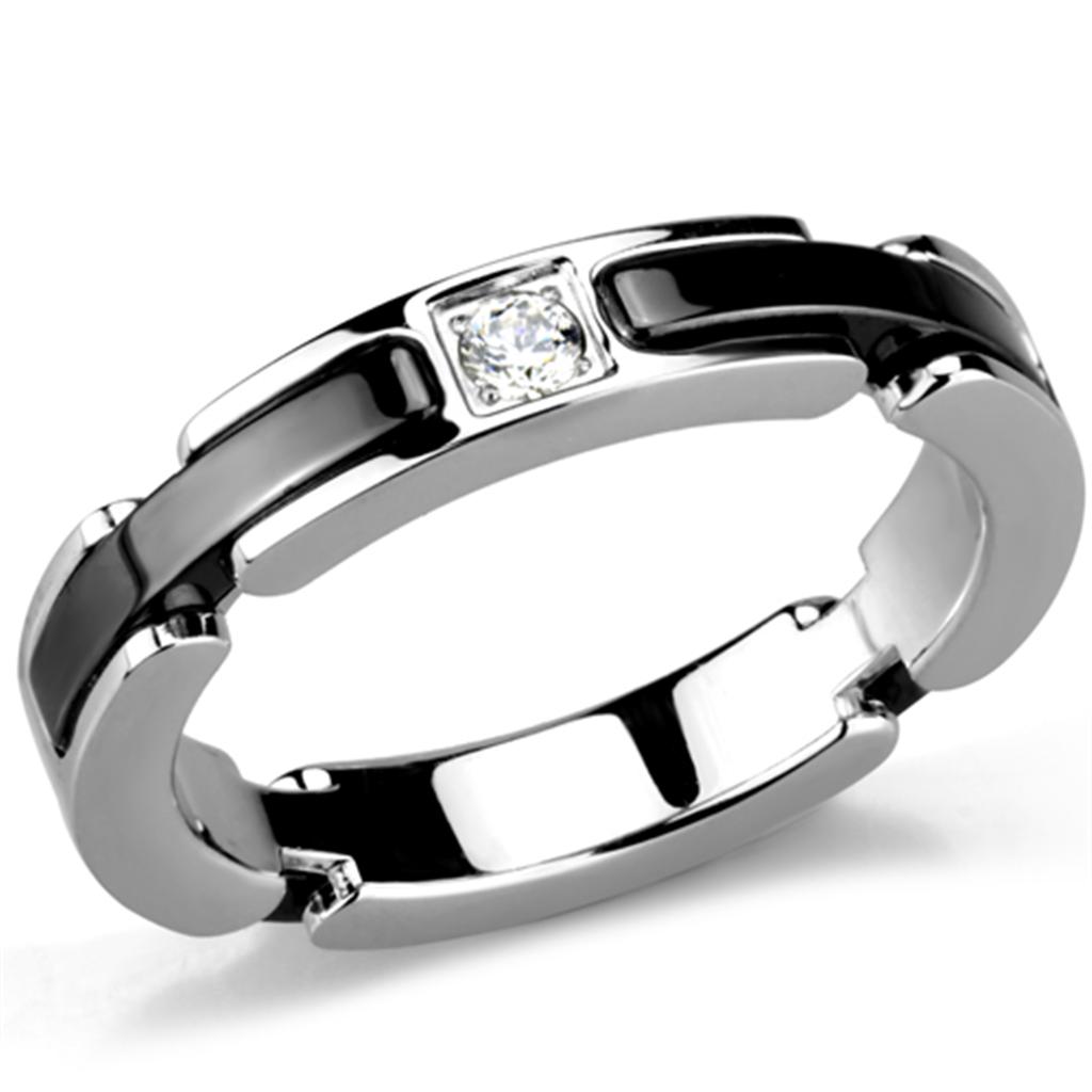 High polished (no plating) Stainless Steel Ring with Ceramic in Jet