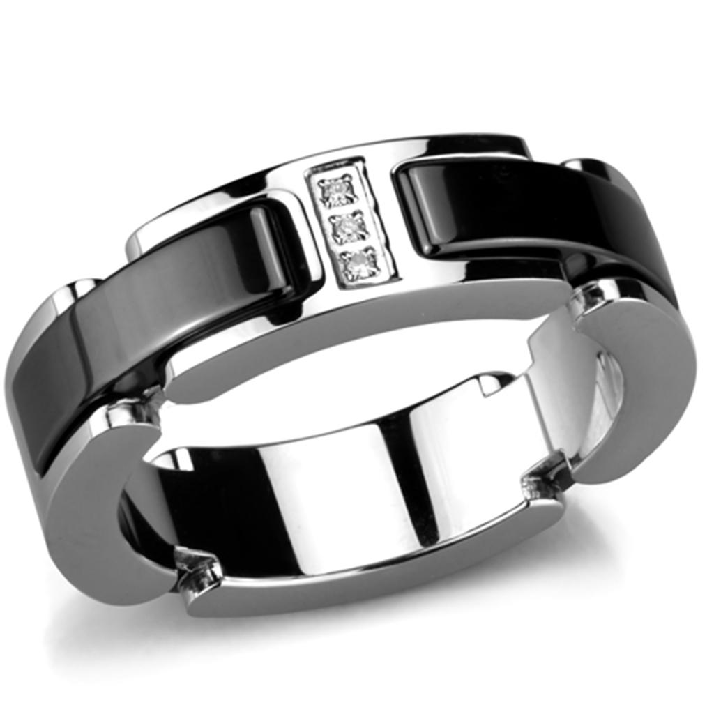 High polished (no plating) Stainless Steel Ring with Ceramic in Jet