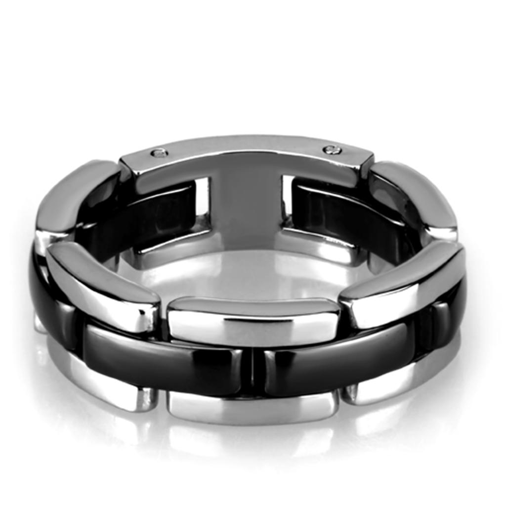High polished (no plating) Stainless Steel Ring with Ceramic in Jet