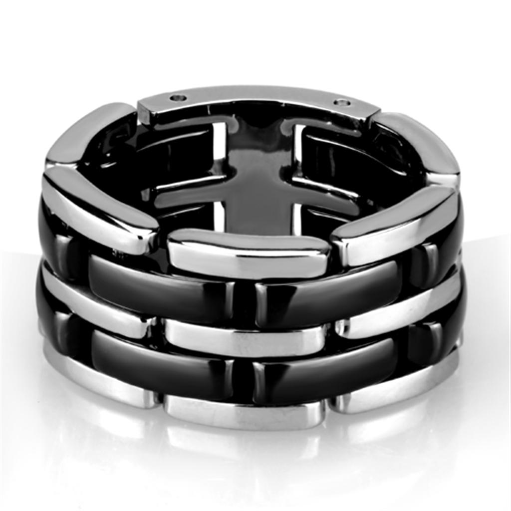 High polished (no plating) Stainless Steel Ring with Ceramic in Jet