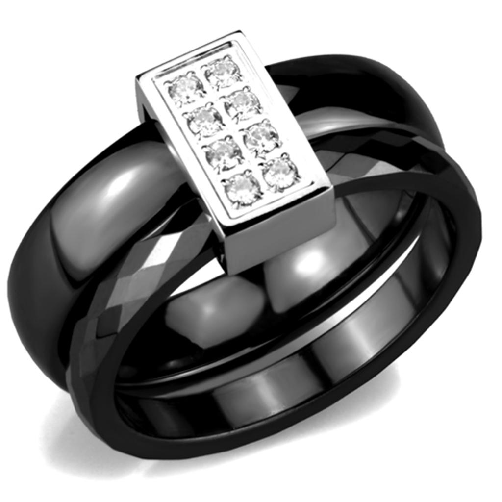 High polished (no plating) Stainless Steel Ring with Ceramic in Jet