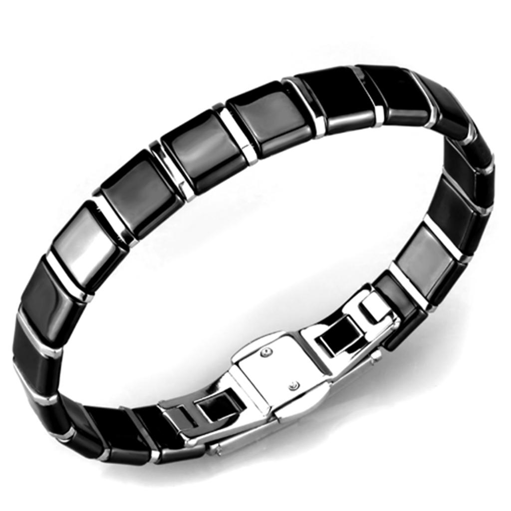High polished (no plating) Stainless Steel Bracelet with Ceramic in Jet