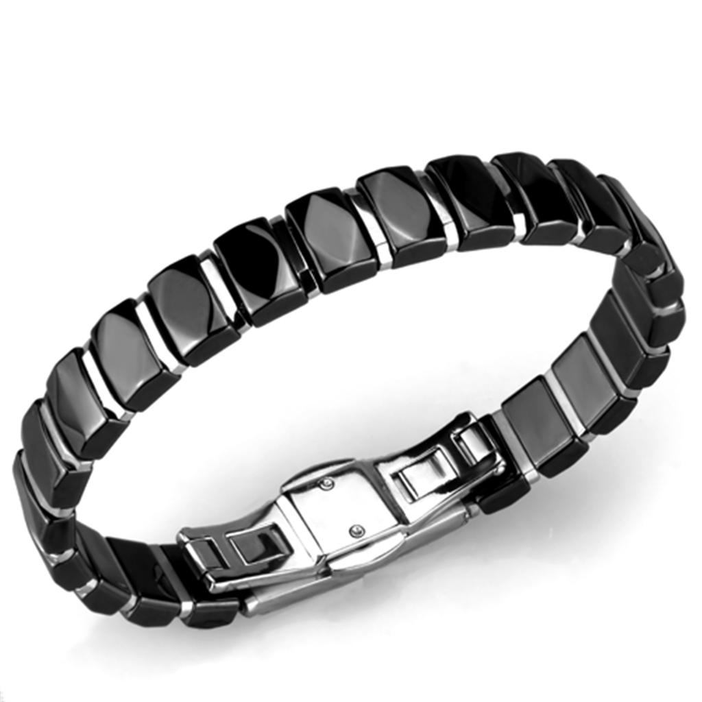 High polished (no plating) Stainless Steel Bracelet with Ceramic in Jet