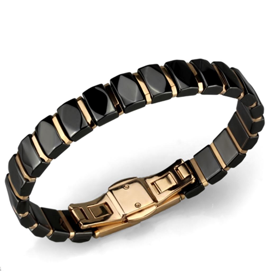 IP Rose Gold(Ion Plating) Stainless Steel Bracelet with Ceramic in Jet