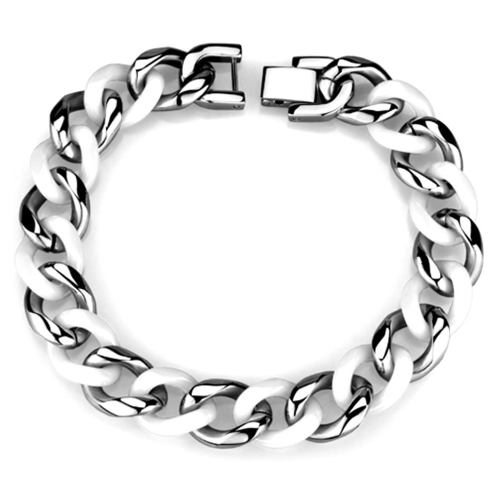 High polished (no plating) Stainless Steel Bracelet with Ceramic in White