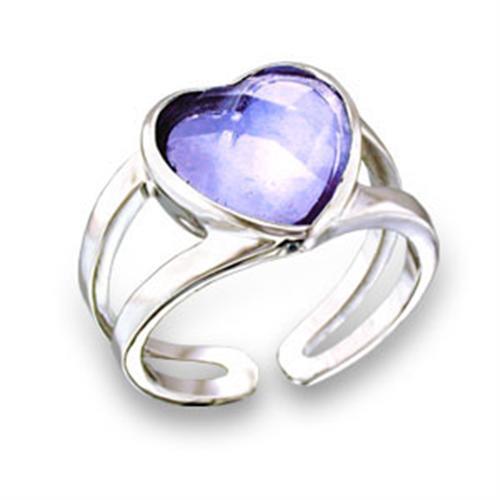 Rhodium Brass Ring with AAA Grade CZ in Light Amethyst