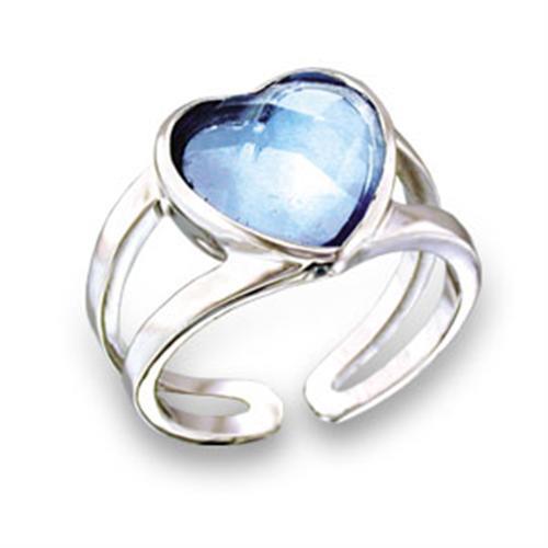 Rhodium Brass Ring with Top Grade Crystal in Sea Blue