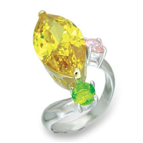 Reverse Two-Tone 925 Sterling Silver Ring with AAA Grade CZ in Citrine
