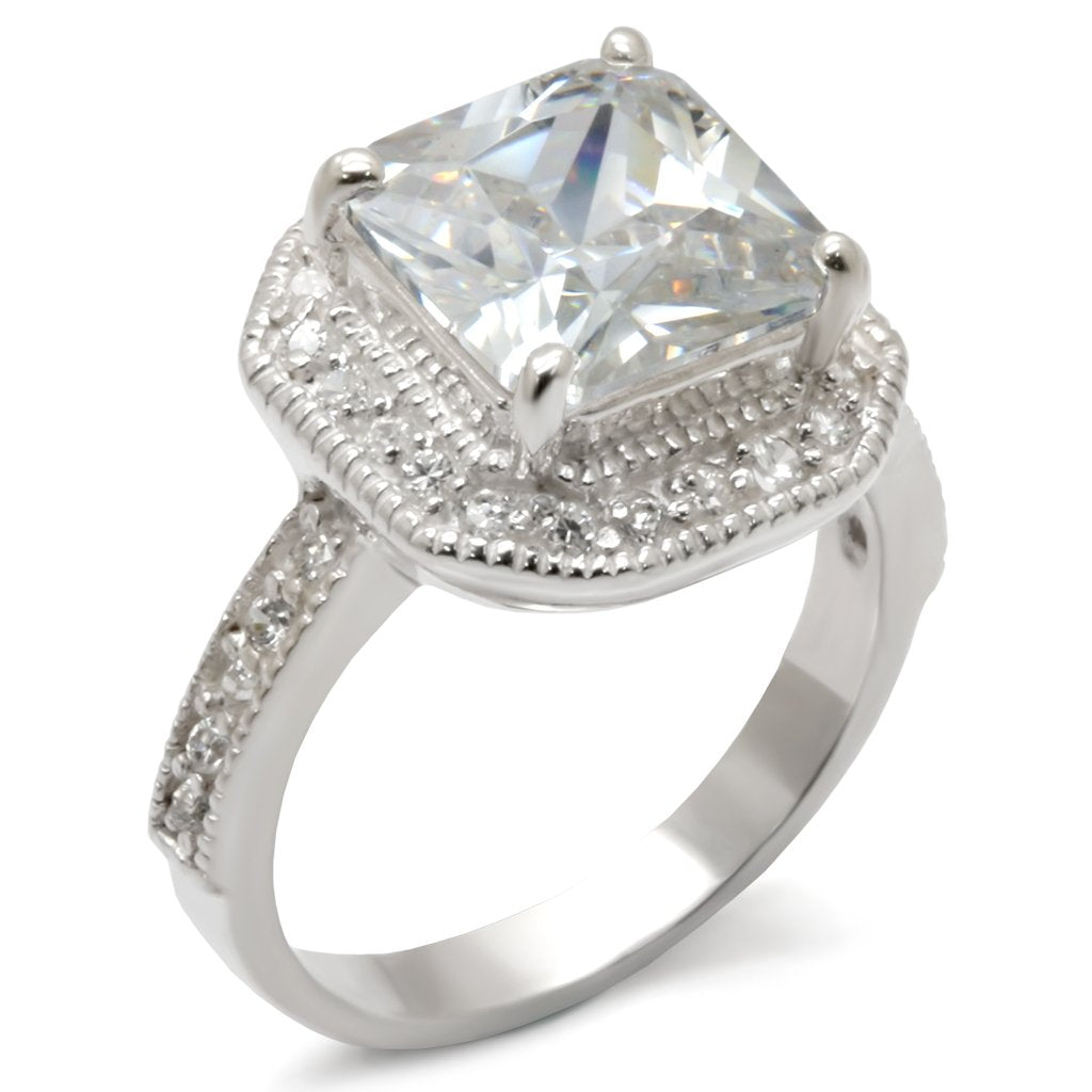 High-Polished 925 Sterling Silver Ring with AAA Grade CZ in Clear