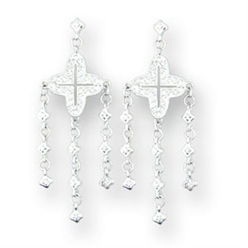 414222 - High-Polished 925 Sterling Silver Earrings with AAA Grade CZ in Clear