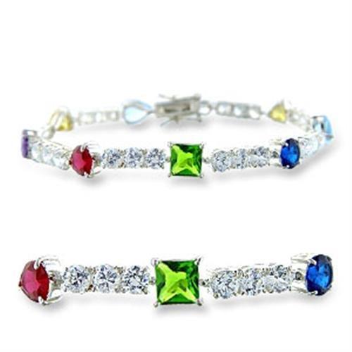 High-Polished 925 Sterling Silver Bracelet with AAA Grade CZ in Multi Color