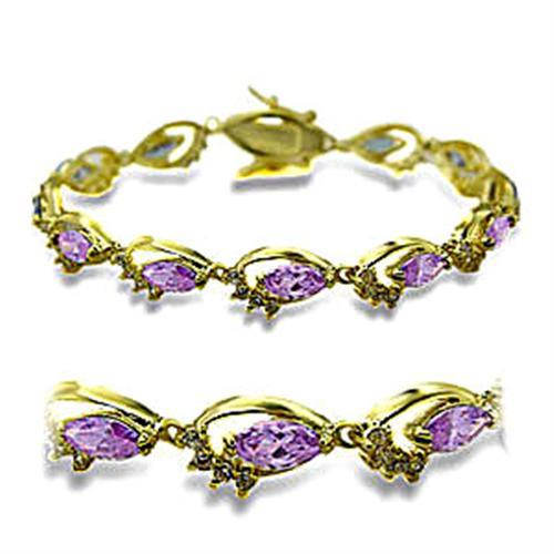 Gold Brass Bracelet with AAA Grade CZ in Light Amethyst