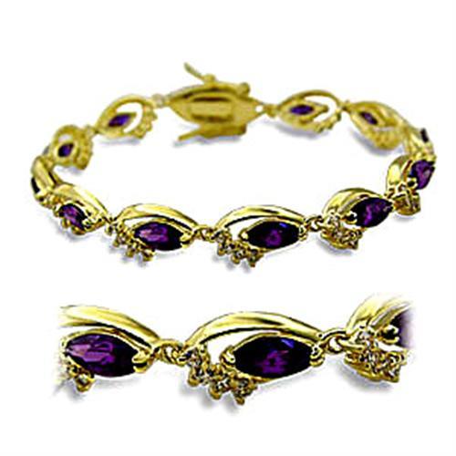 Gold Brass Bracelet with AAA Grade CZ in Amethyst