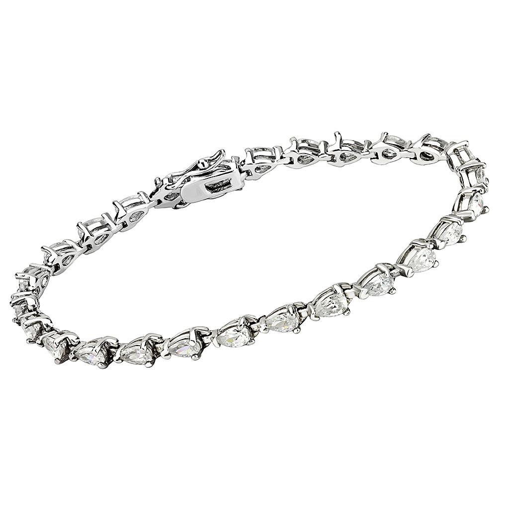Rhodium Brass Bracelet with AAA Grade CZ in Clear