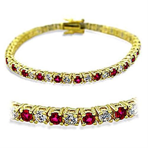 Gold Brass Bracelet with Synthetic Garnet in Ruby