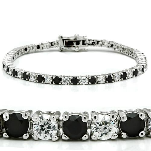 Rhodium Brass Bracelet with AAA Grade CZ in Black Diamond