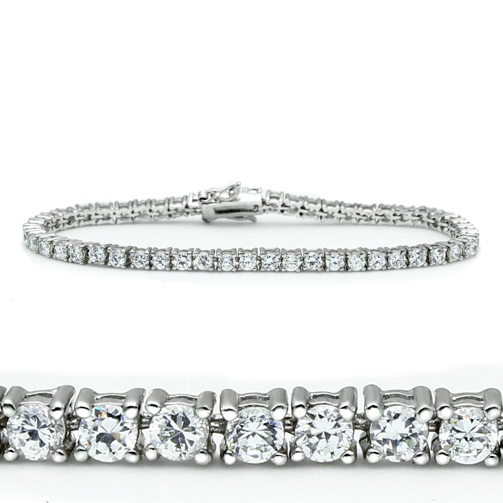 Rhodium Brass Bracelet with AAA Grade CZ in Clear