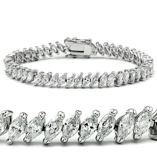 Rhodium Brass Bracelet with AAA Grade CZ in Clear