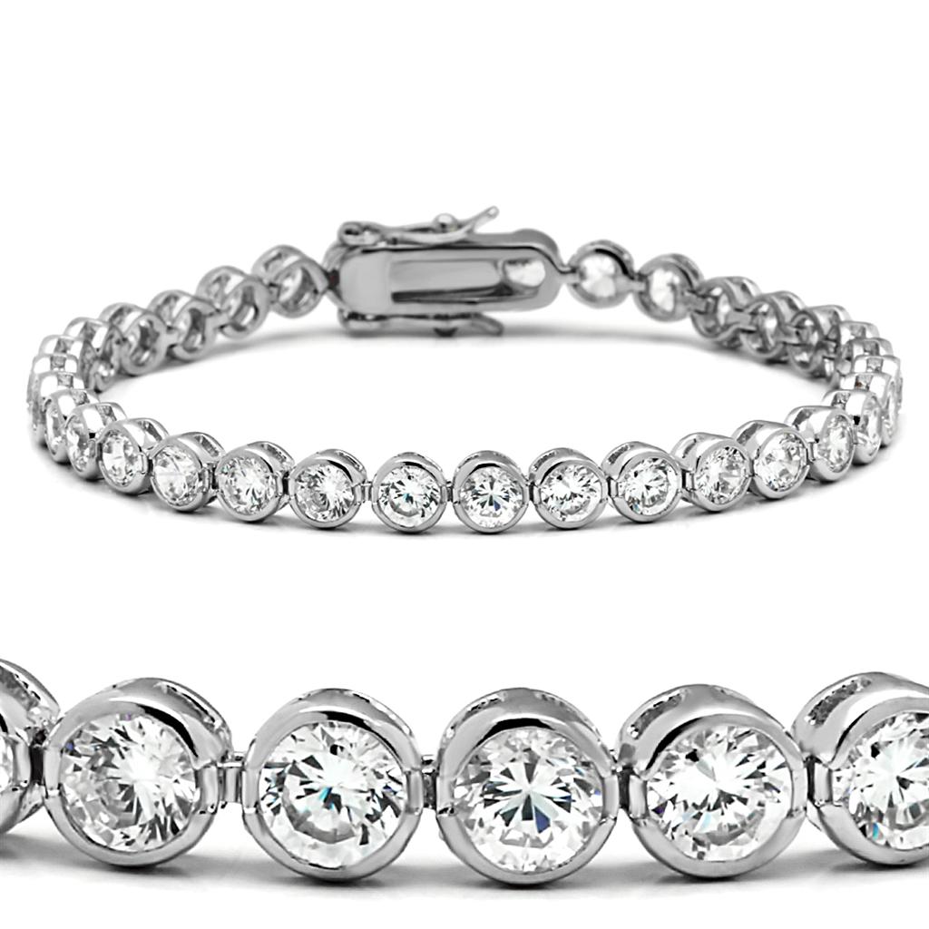 Rhodium Brass Bracelet with AAA Grade CZ in Clear