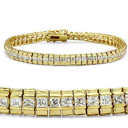 Gold Brass Bracelet with AAA Grade CZ in Clear
