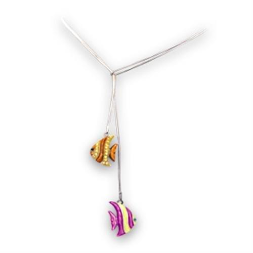 Gold+Rhodium 925 Sterling Silver Necklace with AAA Grade CZ in Multi Color