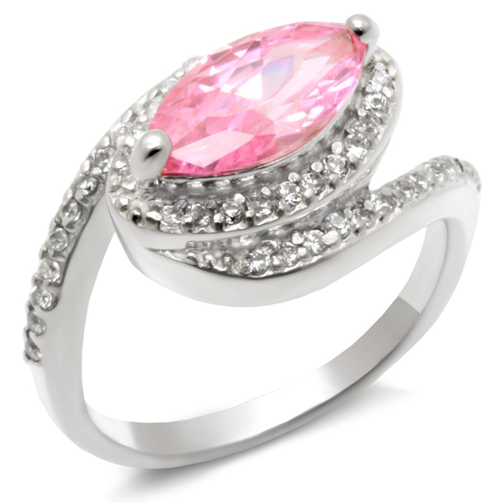 High-Polished 925 Sterling Silver Ring with AAA Grade CZ in Rose