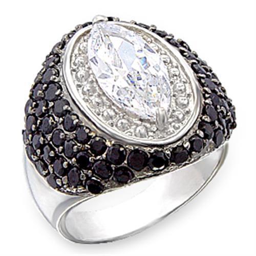 Rhodium + Ruthenium 925 Sterling Silver Ring with AAA Grade CZ in Clear